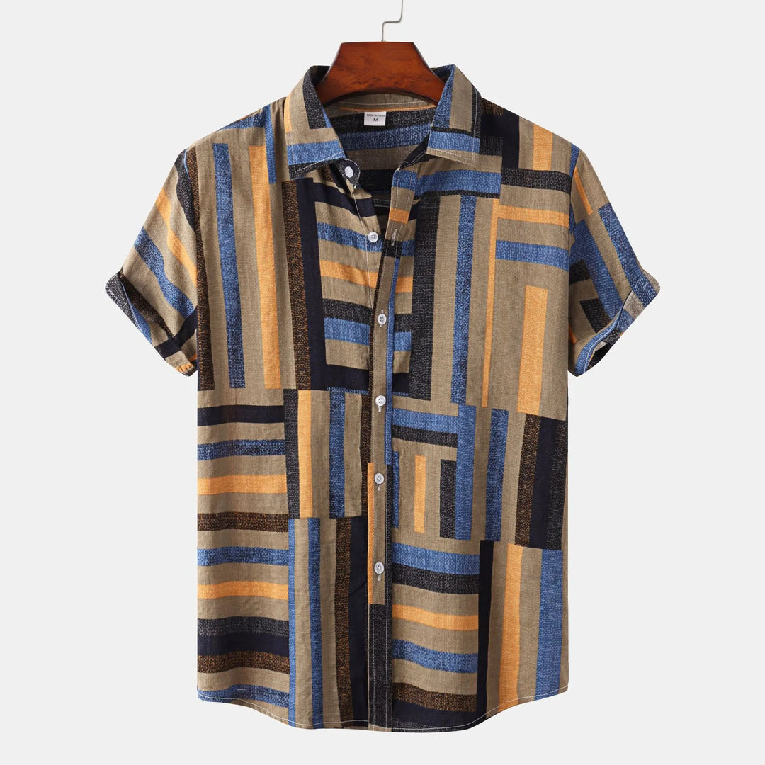 Men's Plus Size Geometric Print Short Sleeve Casual Shirt