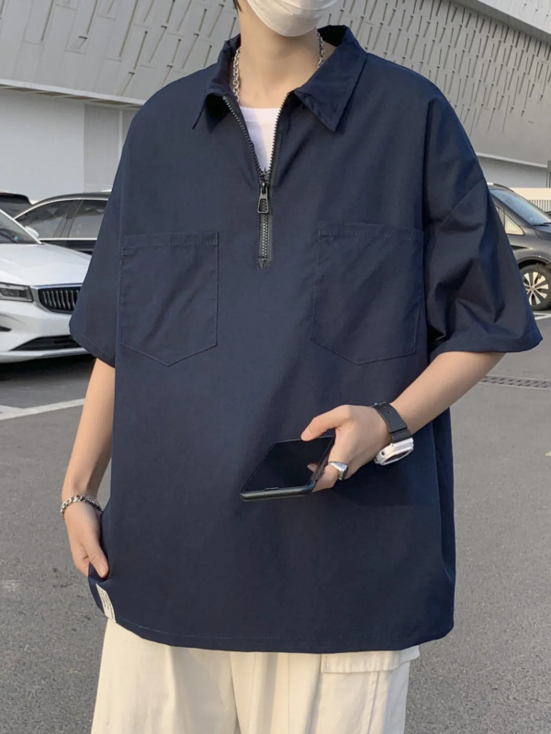 Men's Half-Zip Oversized Blouse