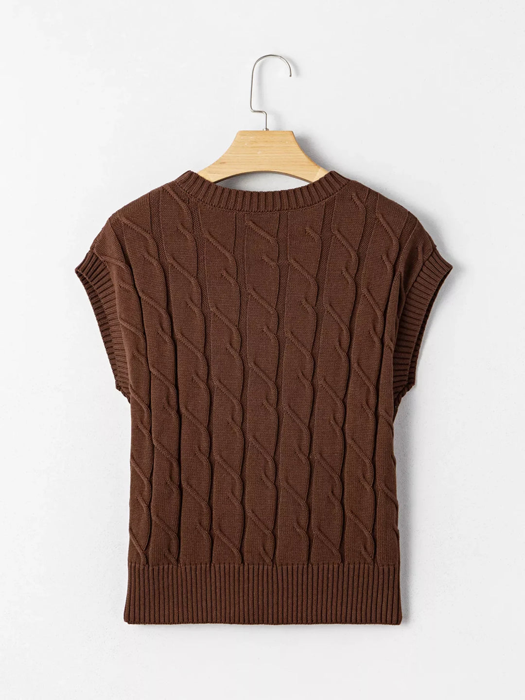 Cable Texture Crew Neck Short Sleeve Sweater Top