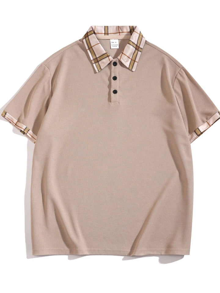 Men's Full Size Classic Plaid Collar Polo and Shorts Set Plus Size