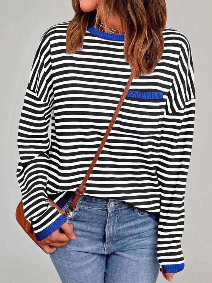 Striped Round Neck Long Sleeve Knit Top