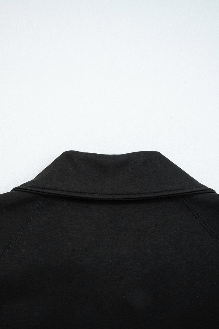 Black Zip Collar Long Sleeve Top Drawstring Pants Set