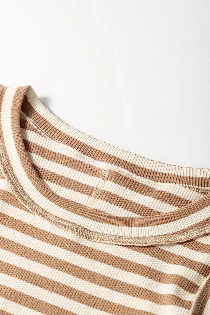 Stripe Exposed Seam Trim Round Neck Sleeveless Top