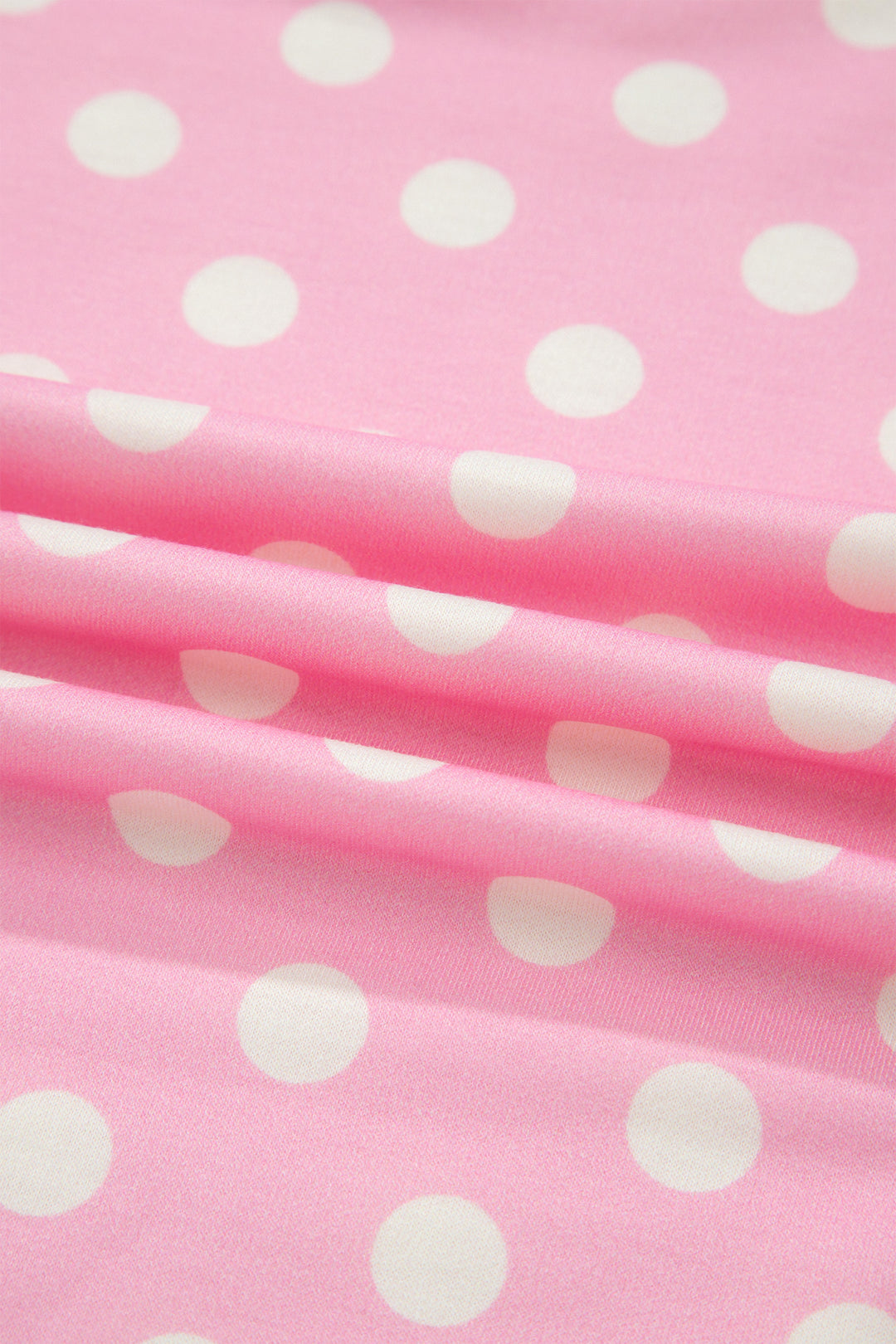 Pink Polka Dot Print Color Block Trim Mock Neck Short Set