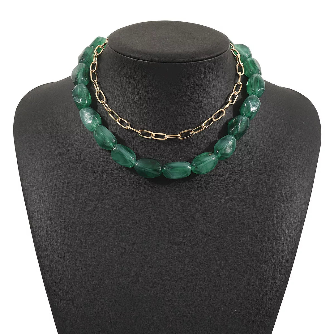 2 Piece Colorful Beaded Chain Necklace