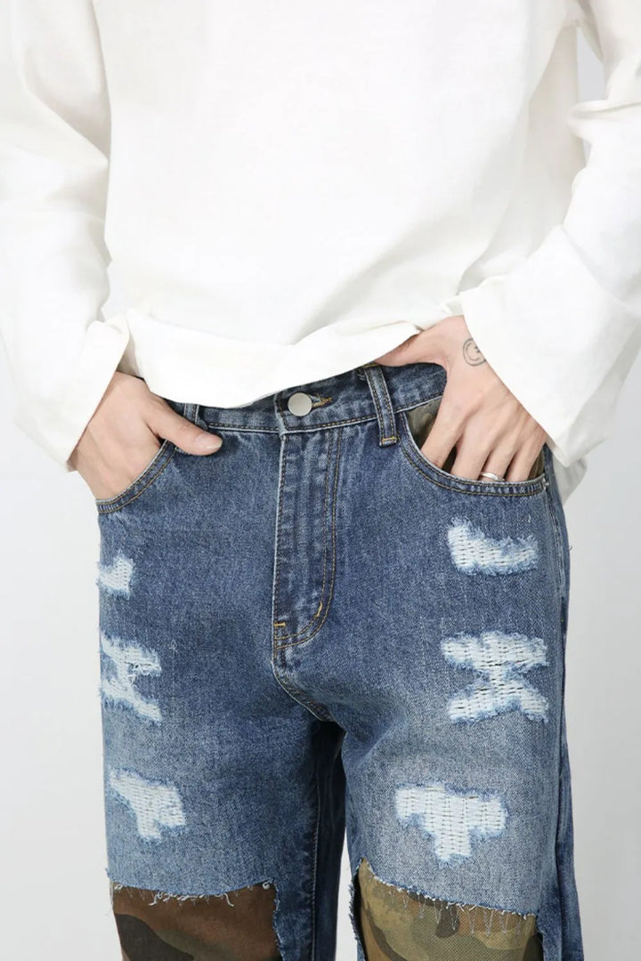 Men's Distressed Camouflage Jeans