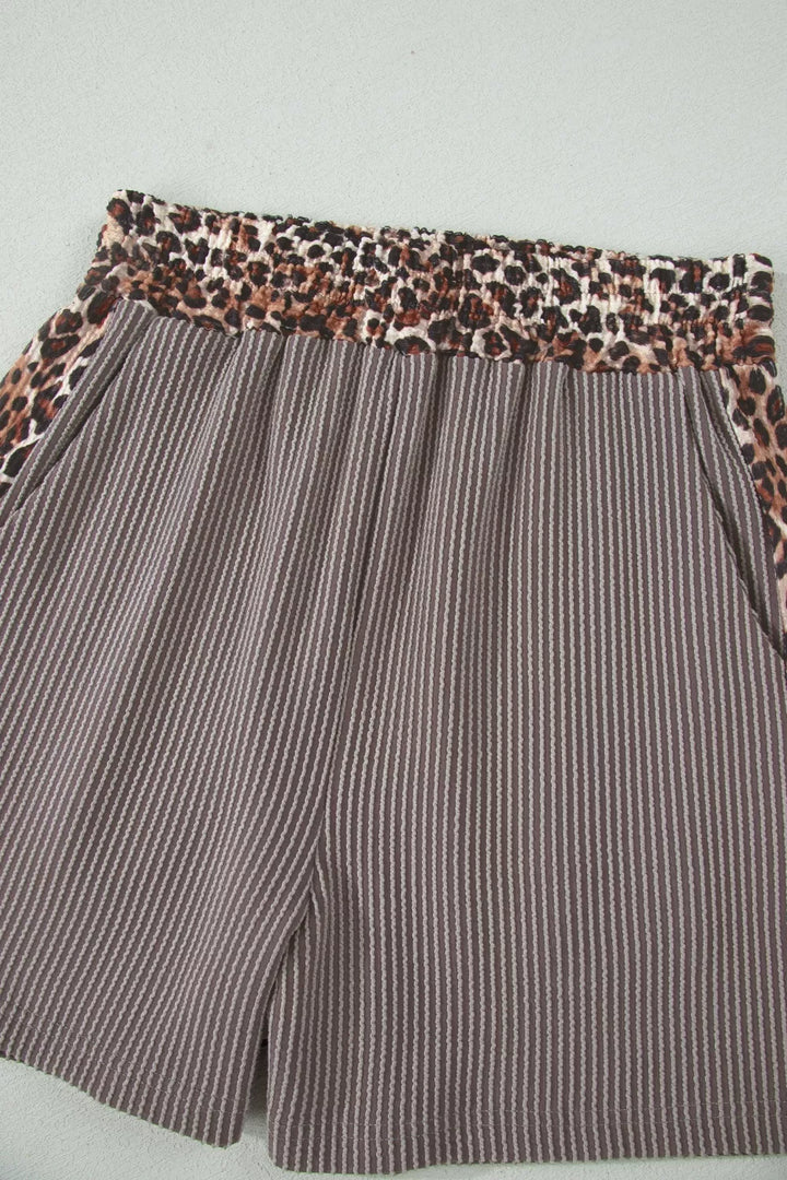 Leopard Trim Ribbed Knit Tee and Shorts Set