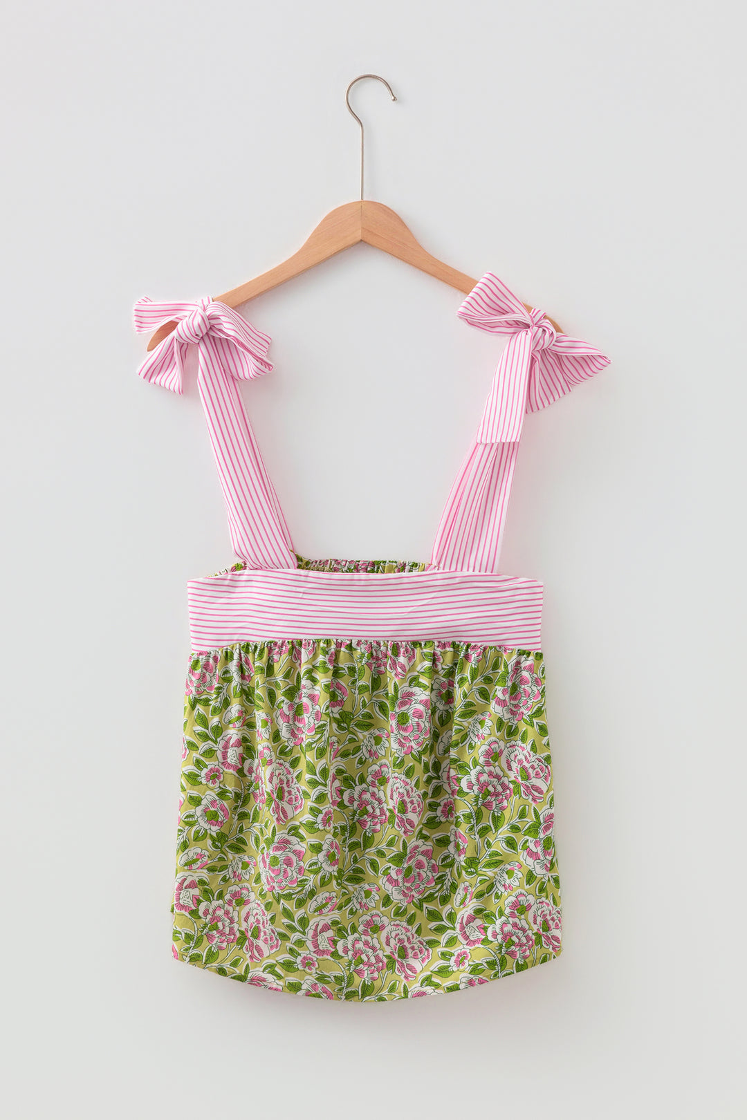 Green Fashion Printed Knot Straps Babydoll Tank Top