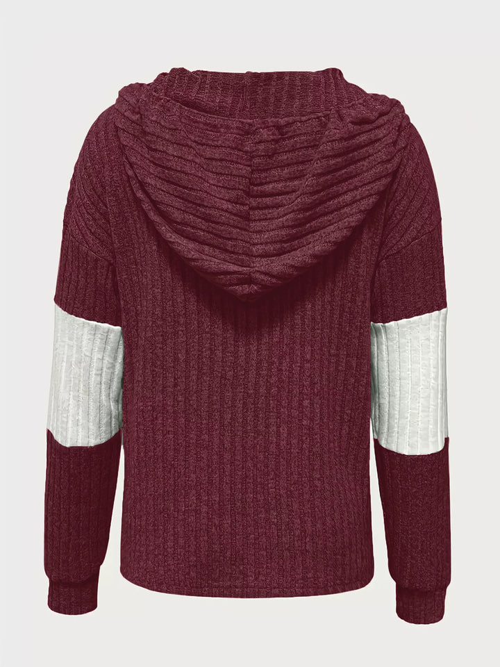 Color Block Drawstring Long Sleeve Hoodie