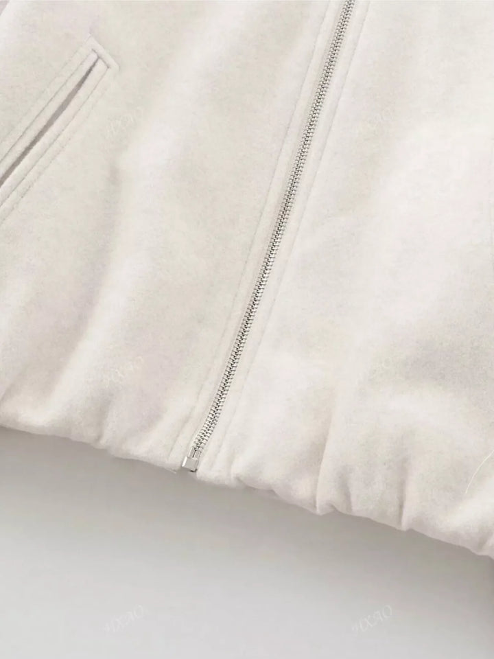 Plus Size Casual Fleece Zip-Up Bomber Jacket