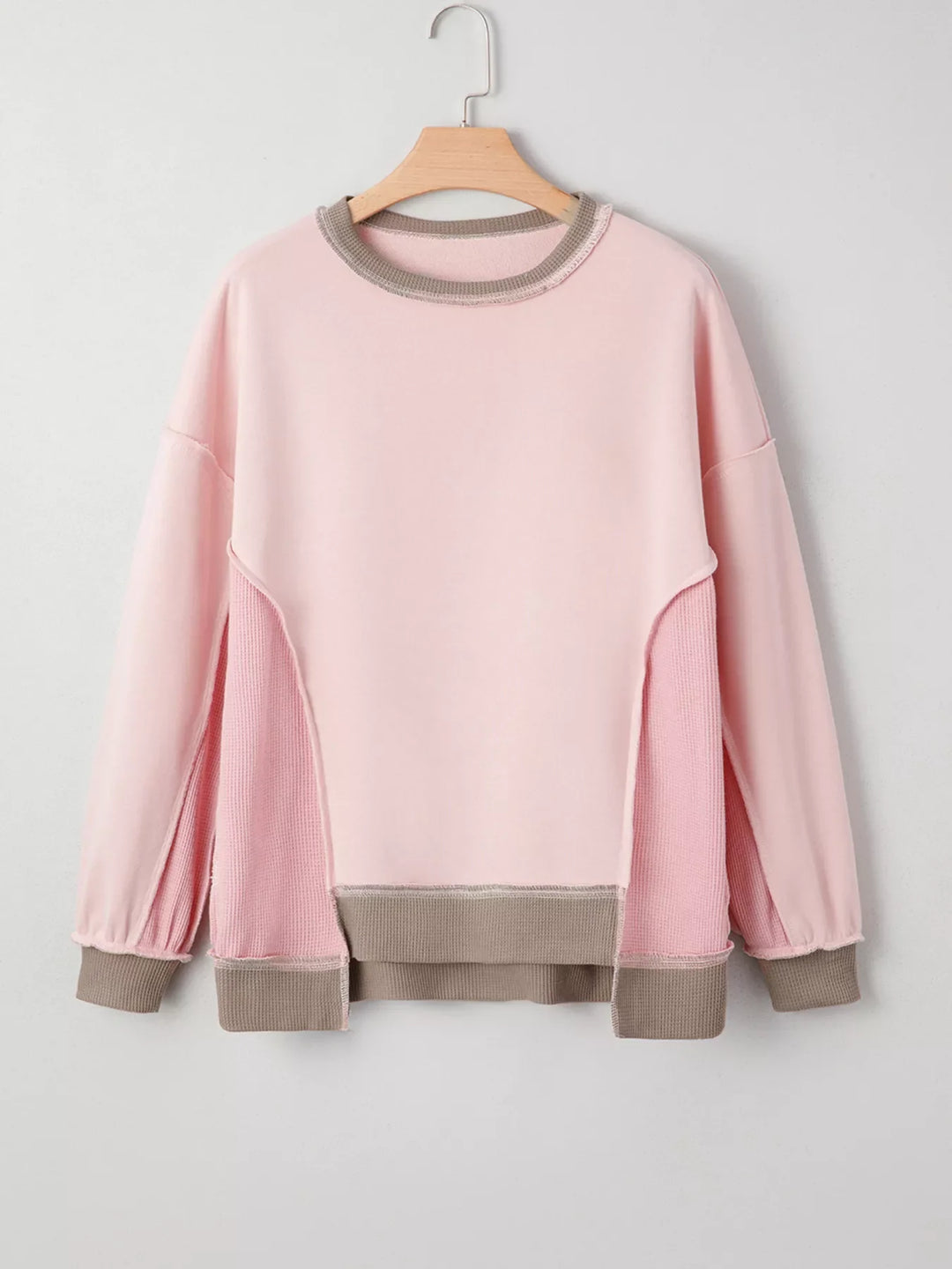Color Block Mix Texture Waffle Patchwork Oversize Sweatshirt