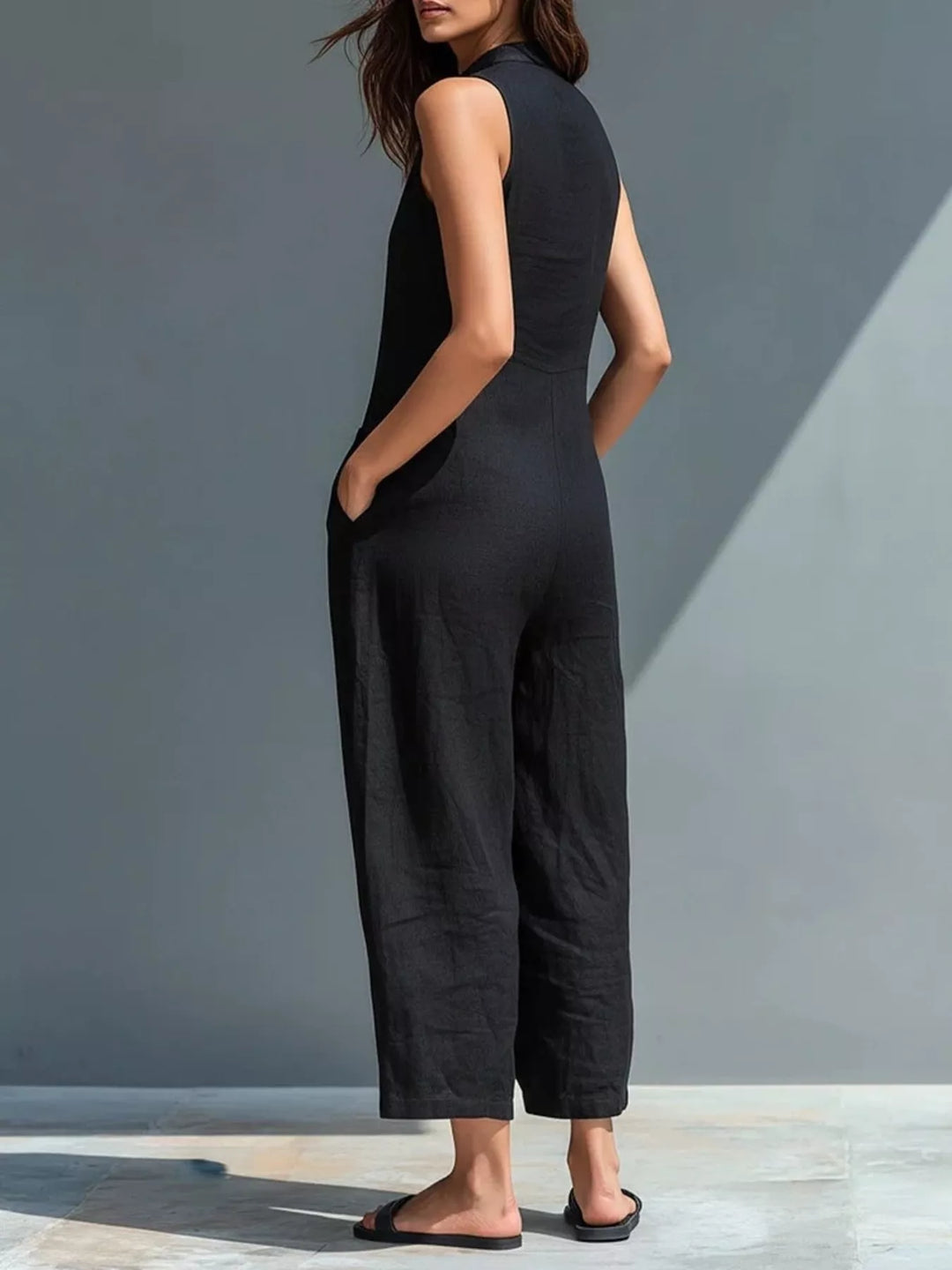 Full Size Button Front Sleeveless Jumpsuit Plus Size