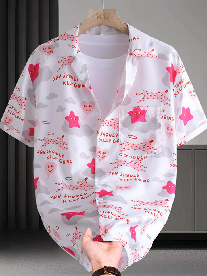 Men's Plus Size Printed Button Up Short Sleeve Shirt