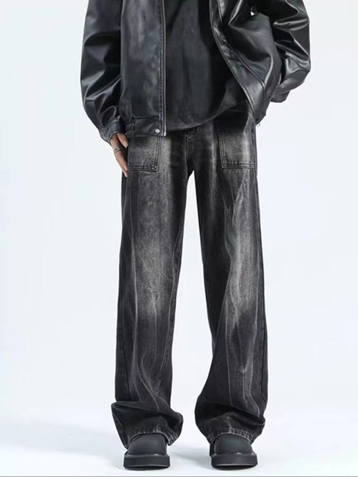 Men's Plus Size Wash Wide Leg Jeans