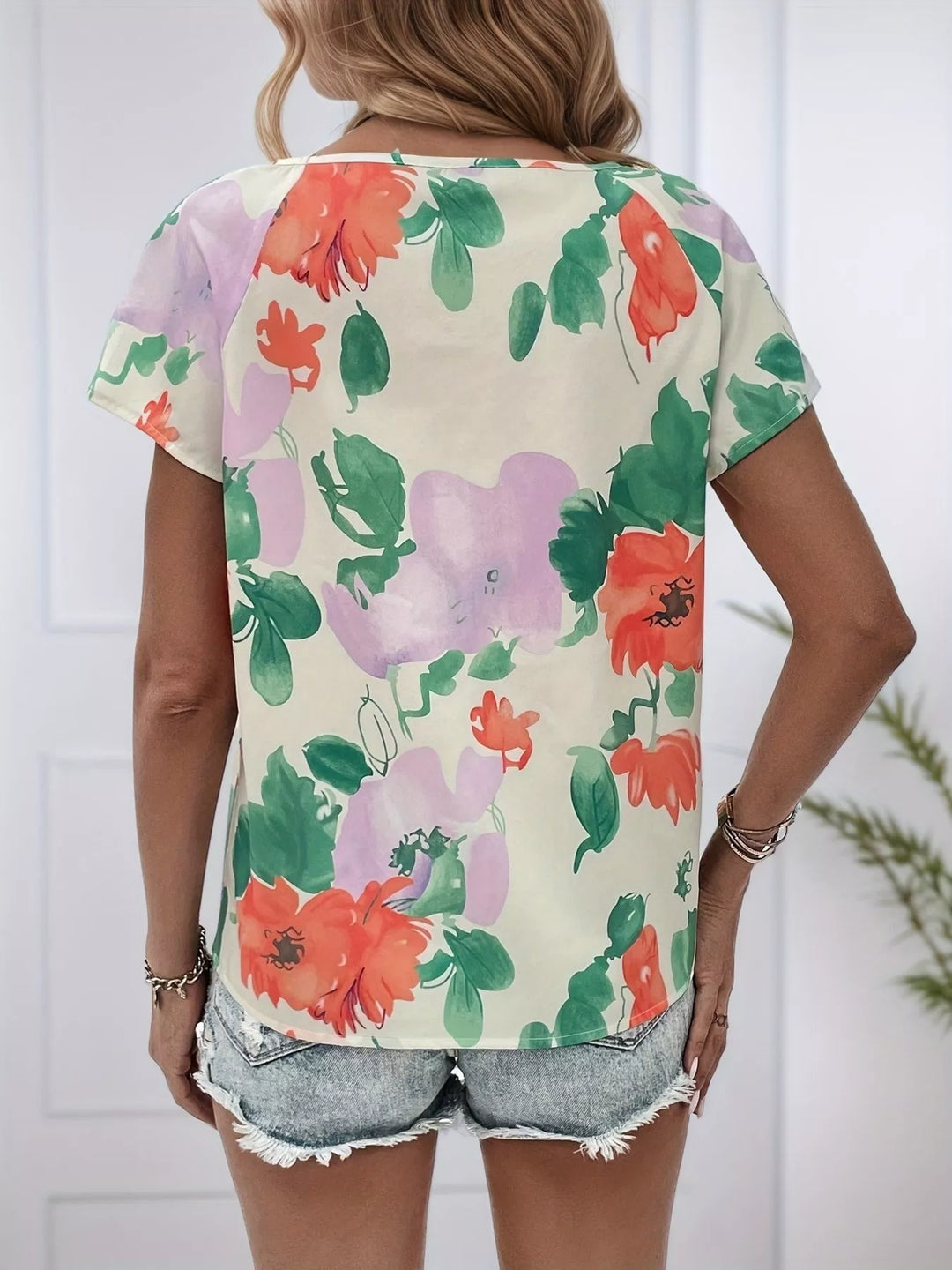 Floral Print Short Sleeve Blouse