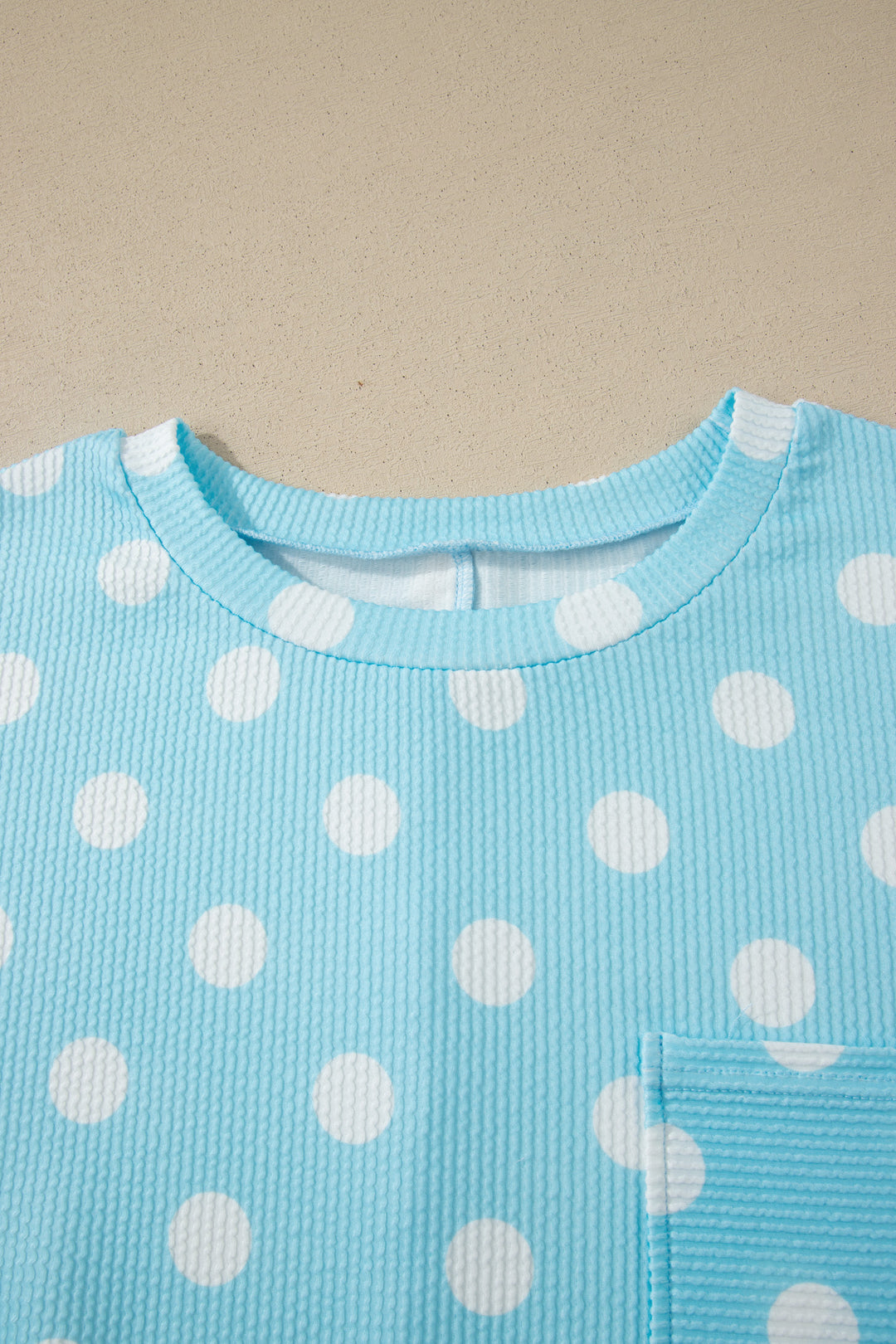 Sky Blue Twisted Rib Polka Dot Print Plus Size T Shirt