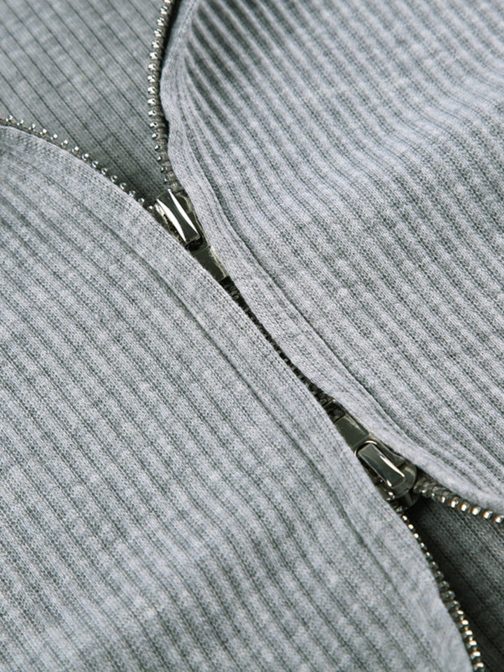 Ribbed Knit Top and Shots Set with Hoodie