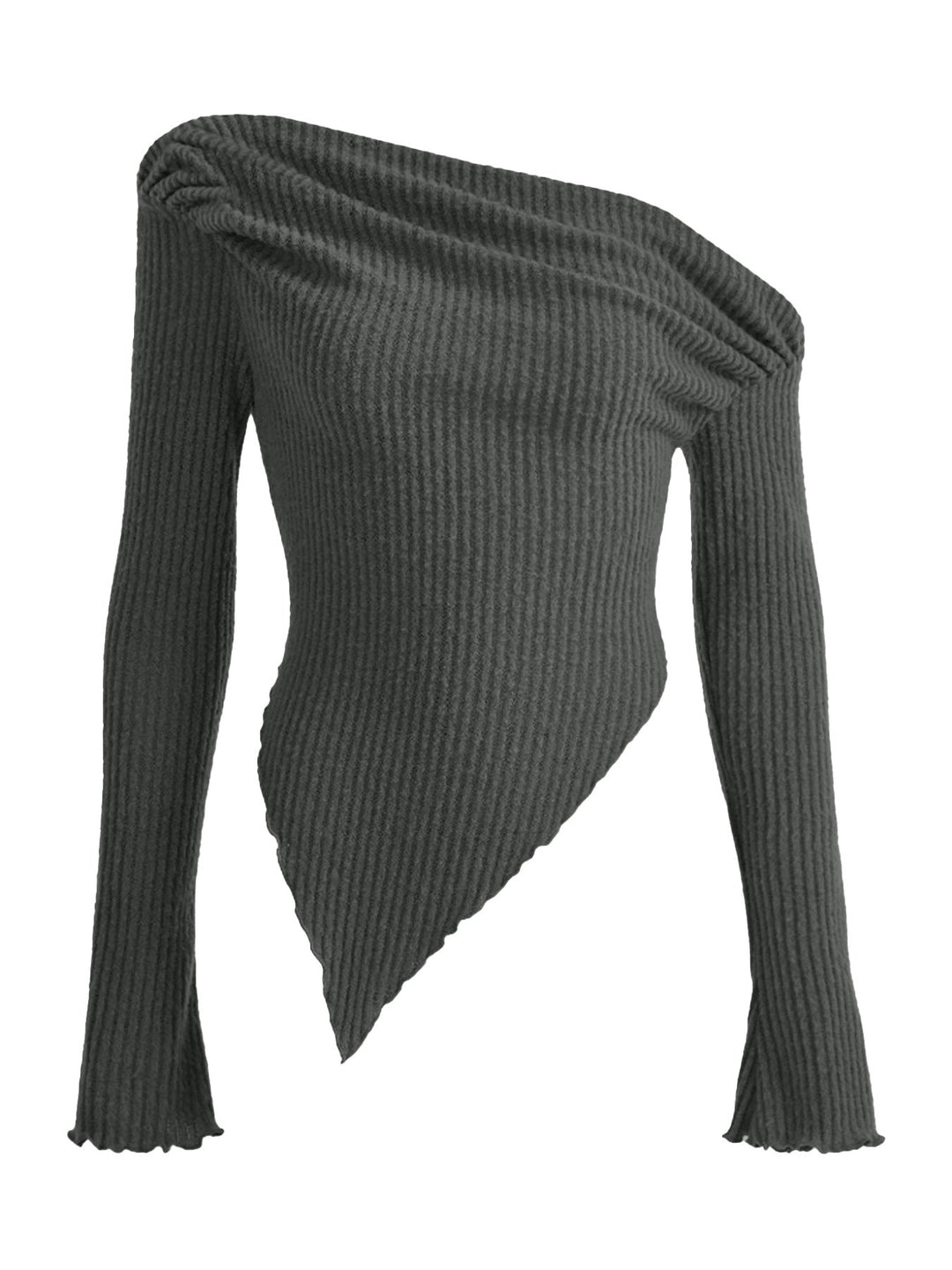 Asymmetrical One-Shoulder Ribbed Knit Top