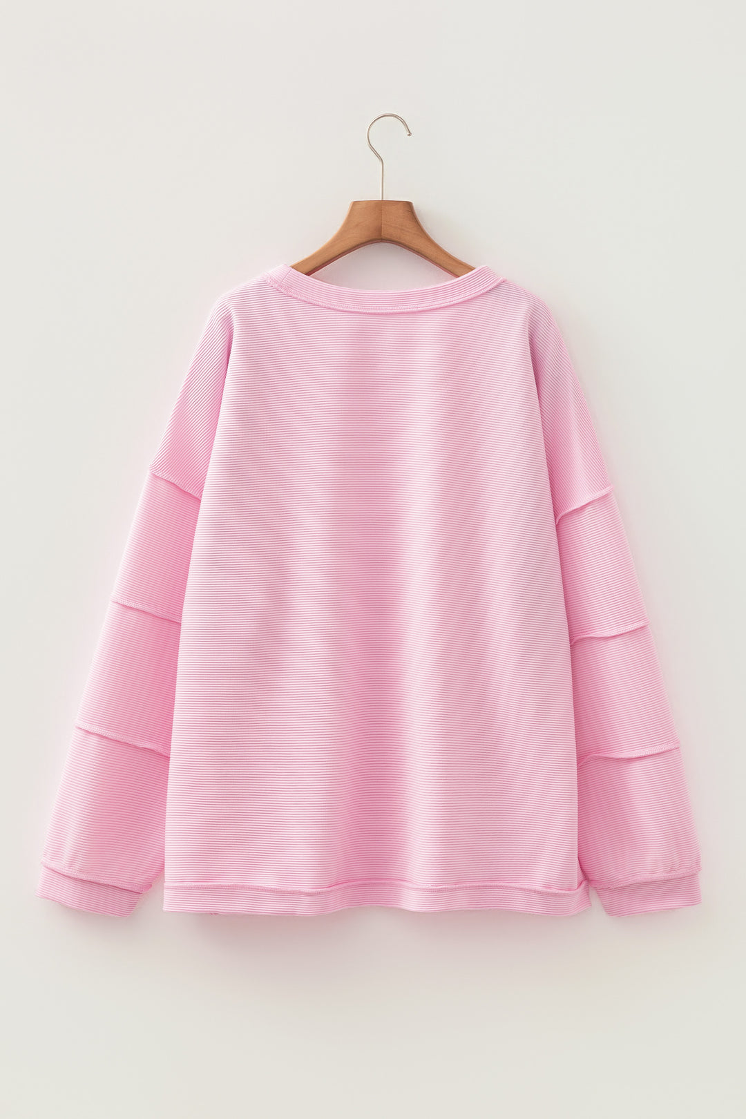 Pink Drop Shoulder Long Sleeve Plus Size Ribbed Top