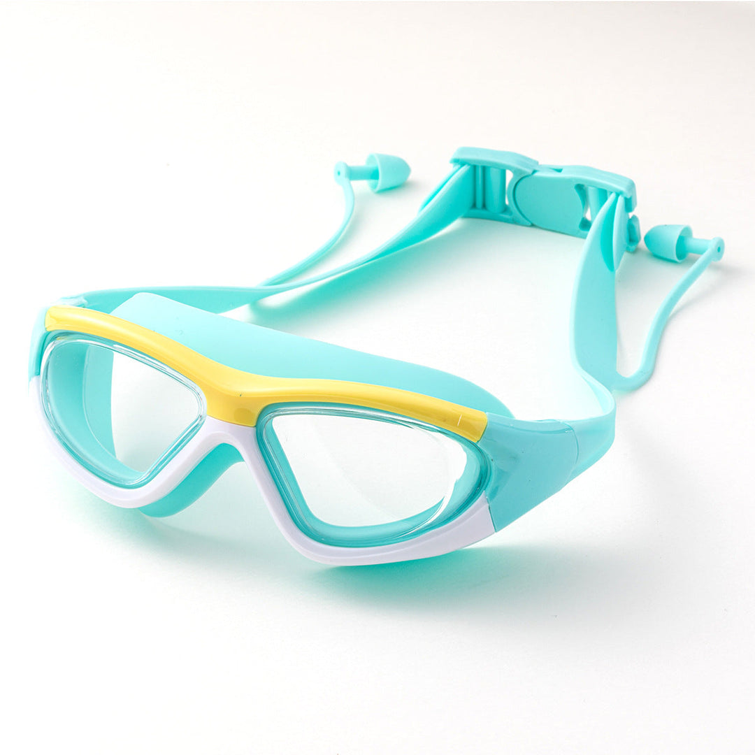 HD Children's Non-fogging Swimming Glasses Comfortable Silicone One-piece Earplugs Swimming Goggles