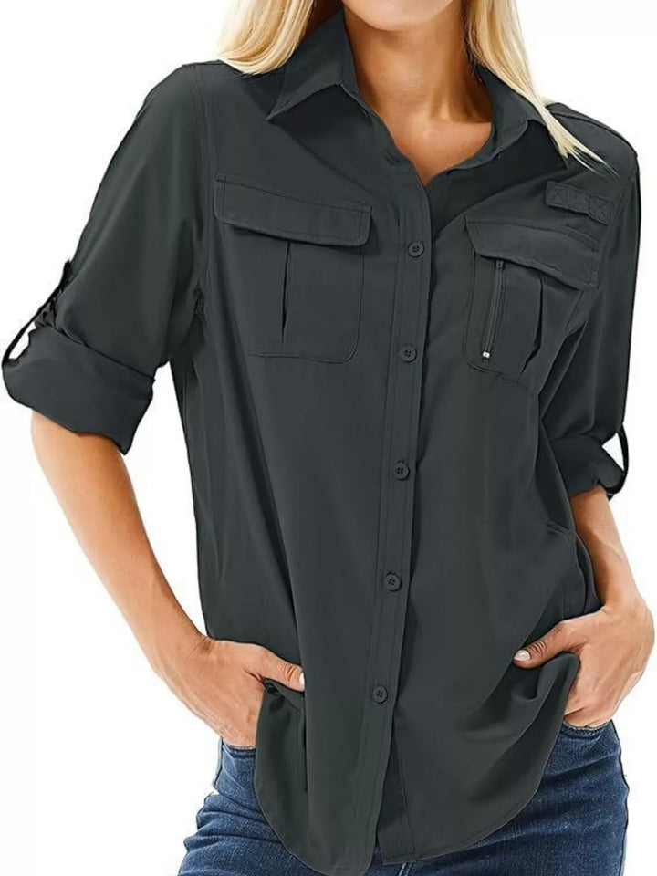 Full Size Roll-Up Sleeve Button Up Shirt Plus Size