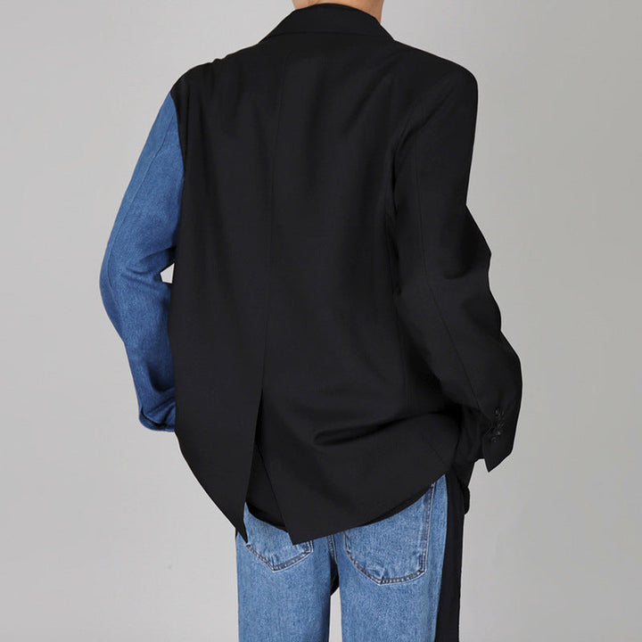 Comfortable And Versatile Denim-Panel Blazer