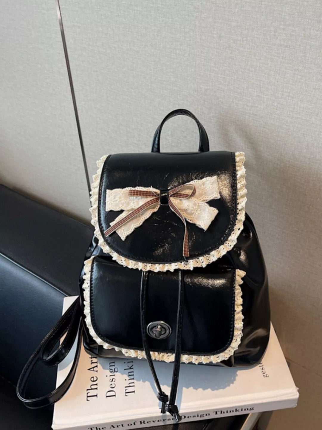 Lace Trim Bow Decor Backpack Bag