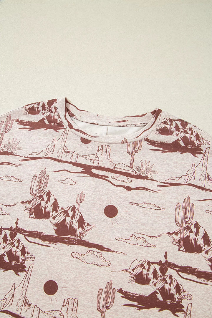 Desert Sand Print Short Sleeve Knit Top