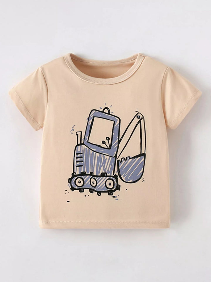 Children's Cartoon Excavator Short Sleeve T-Shirt