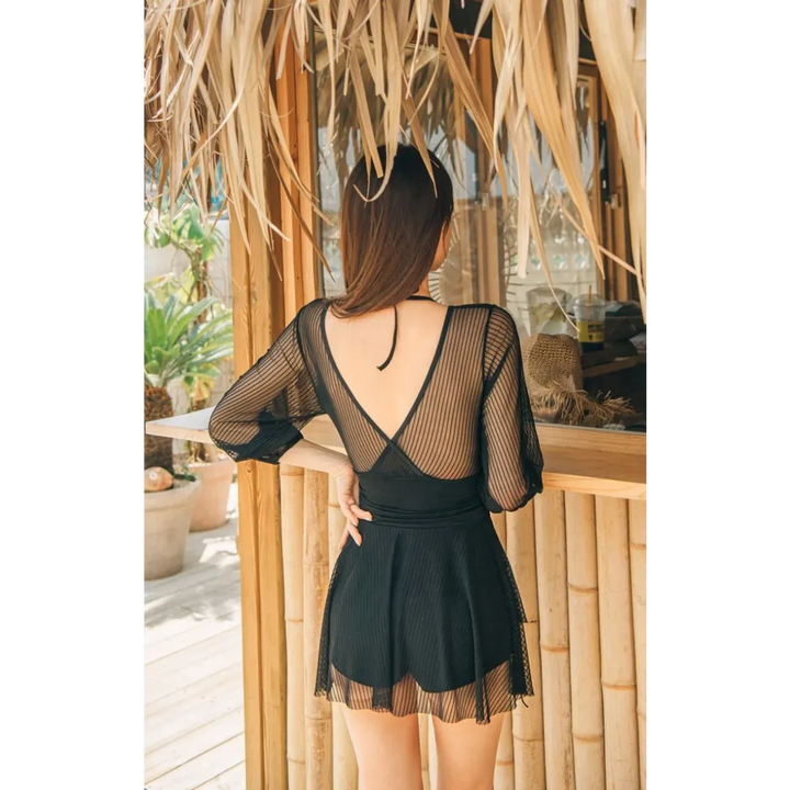 Mesh Low Cut Backless Swimsuit – Korean Beach Dress Biquinis 2025