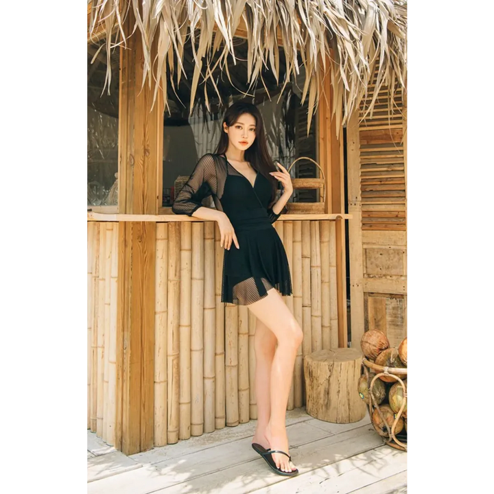 Mesh Low Cut Backless Swimsuit – Korean Beach Dress Biquinis 2025