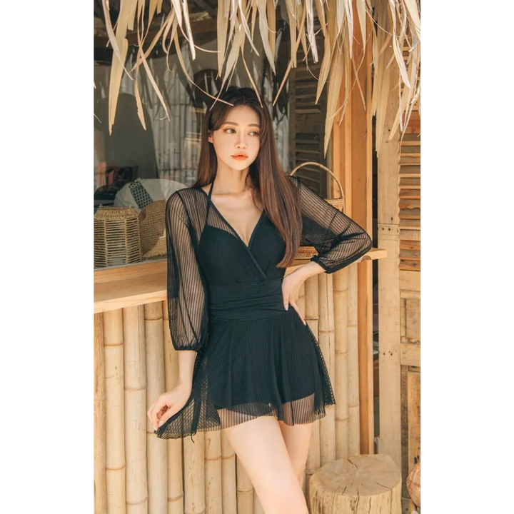 Mesh Low Cut Backless Swimsuit – Korean Beach Dress Biquinis 2025