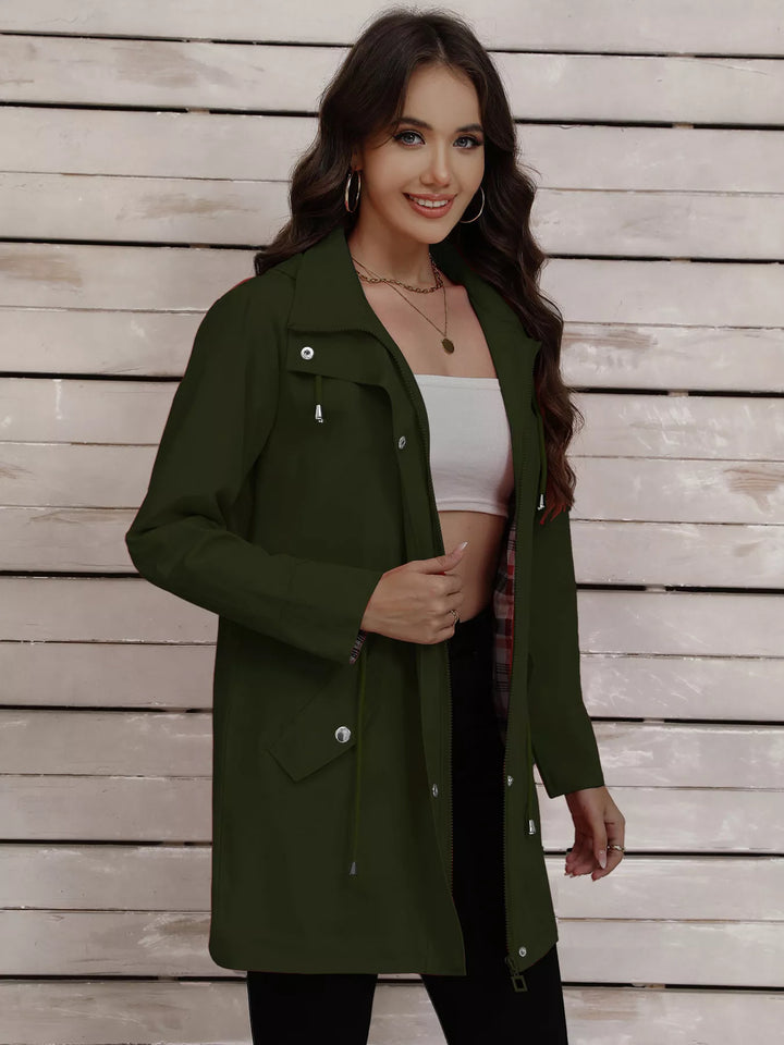 Drawstring Snap-Down Trench Coat