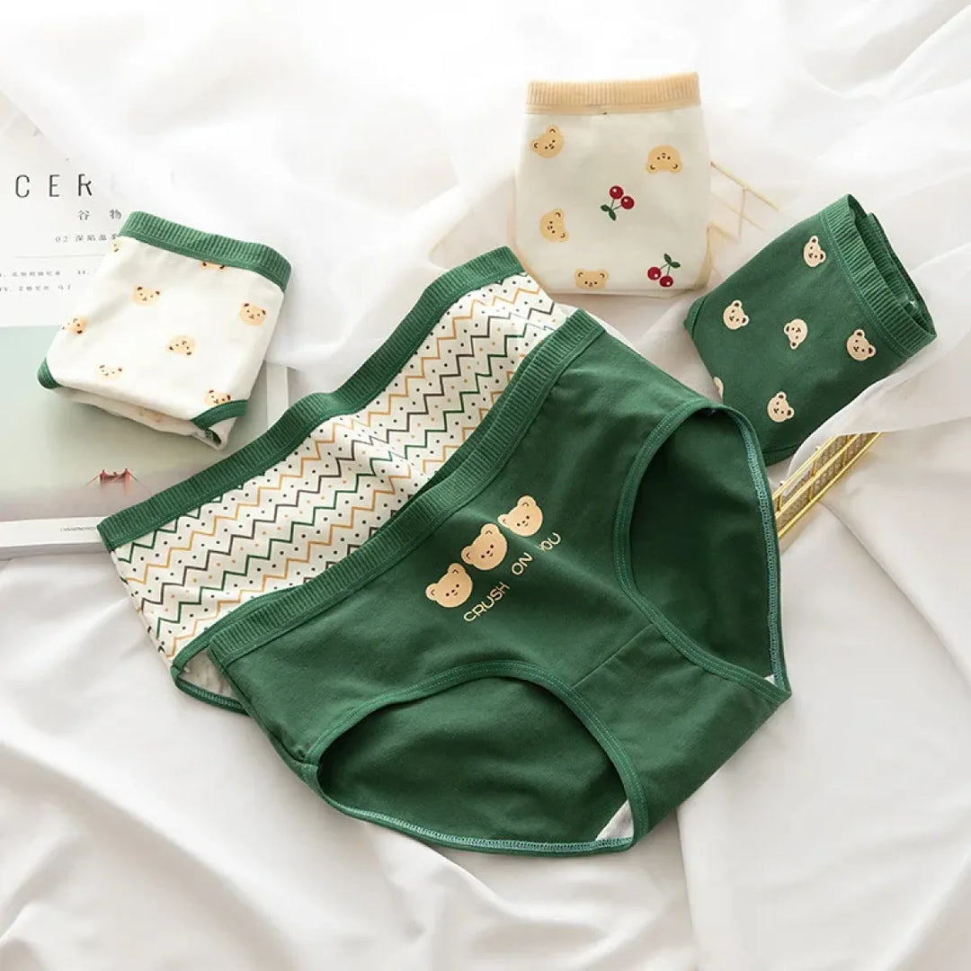 Cute Cartoon Bear Cotton Panties - Mid Waist Sexy Lingerie Set