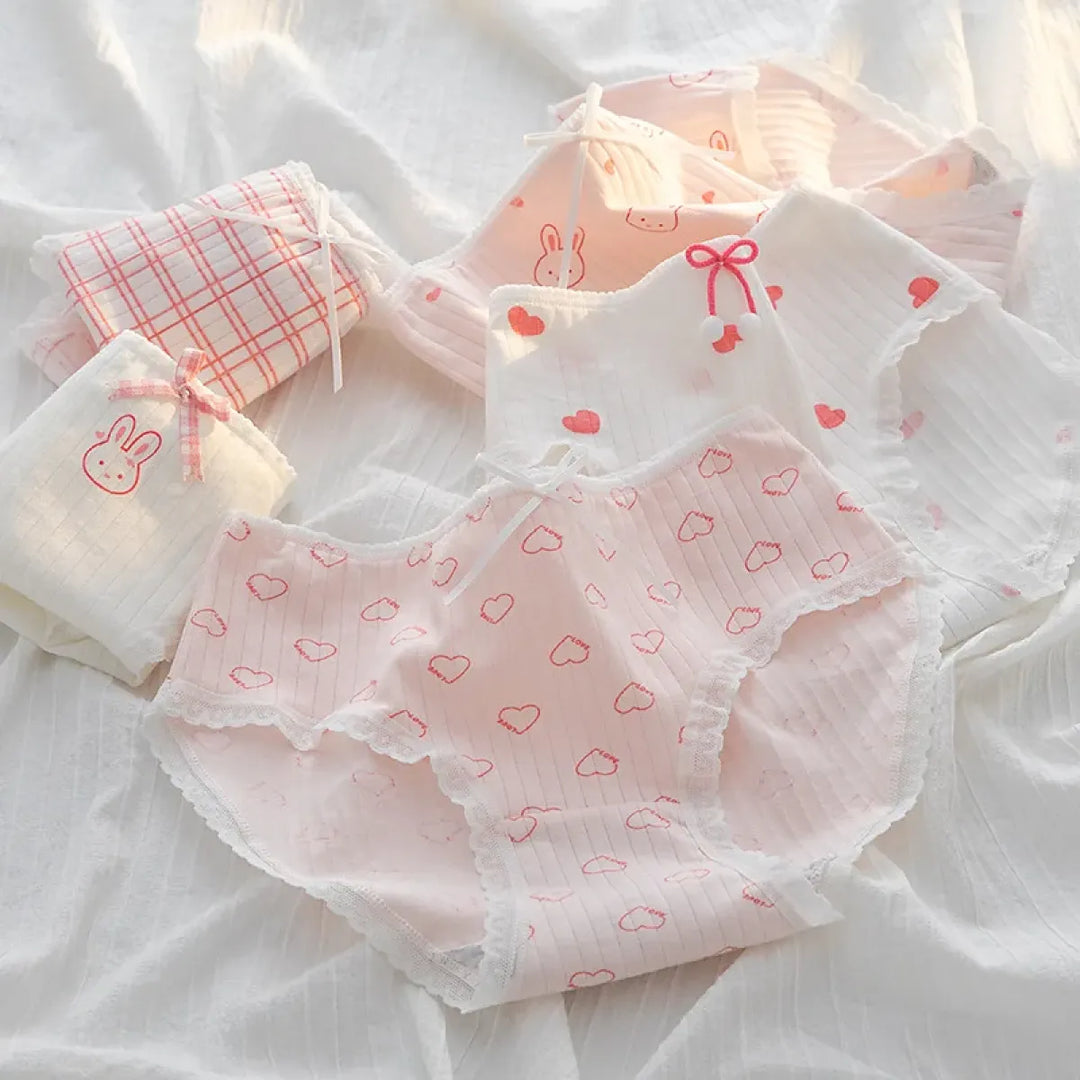 Cute Cartoon Bear Cotton Panties - Mid Waist Sexy Lingerie Set