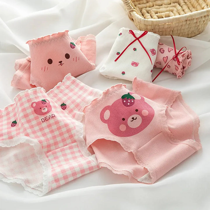 Cute Cartoon Bear Cotton Panties - Mid Waist Sexy Lingerie Set