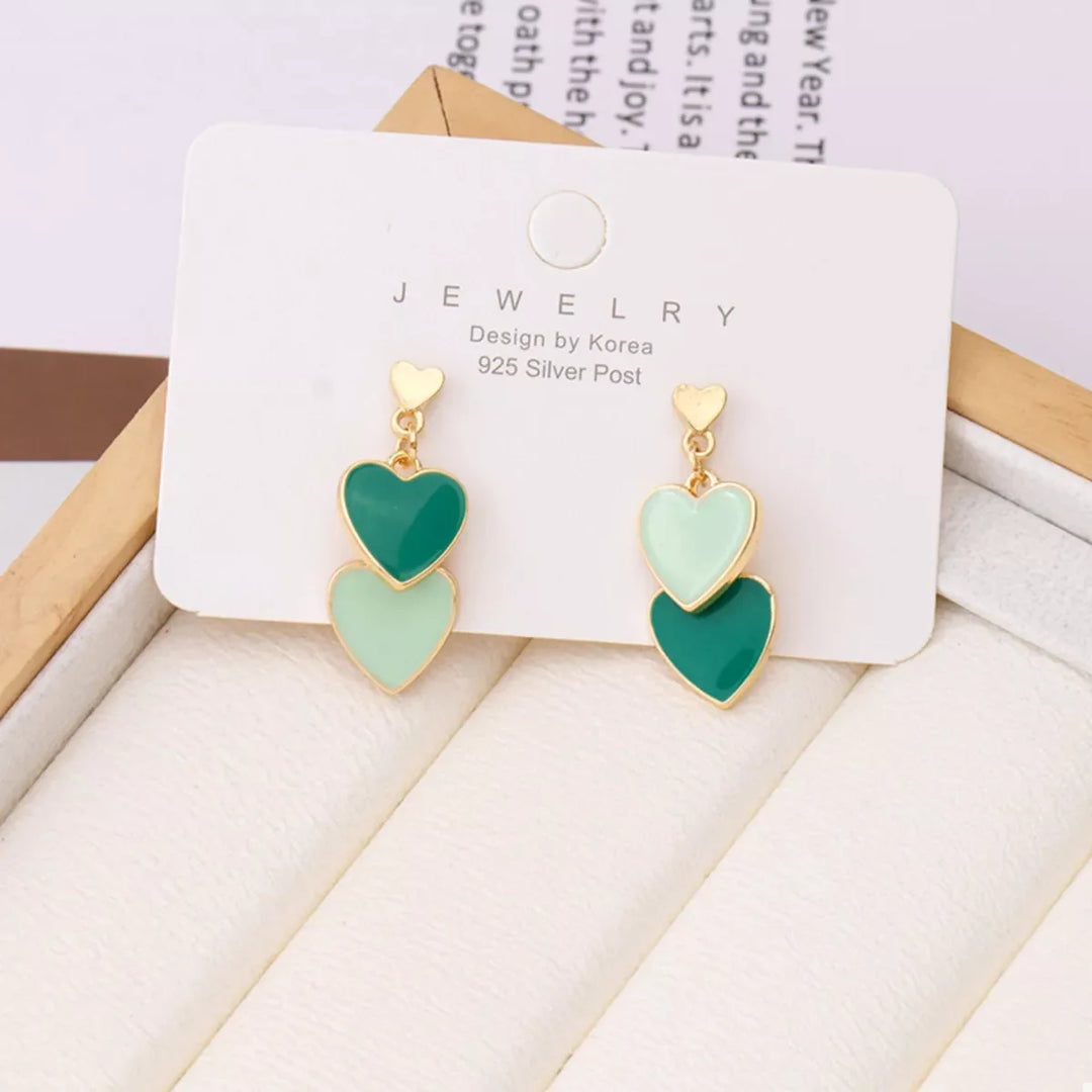 Sweet Doubl Heart Drop Earrings