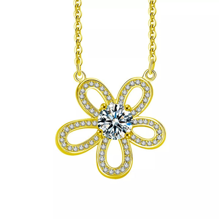 1 Carat Moissanite 925 Sterling Silver Flower Pendant Necklace
