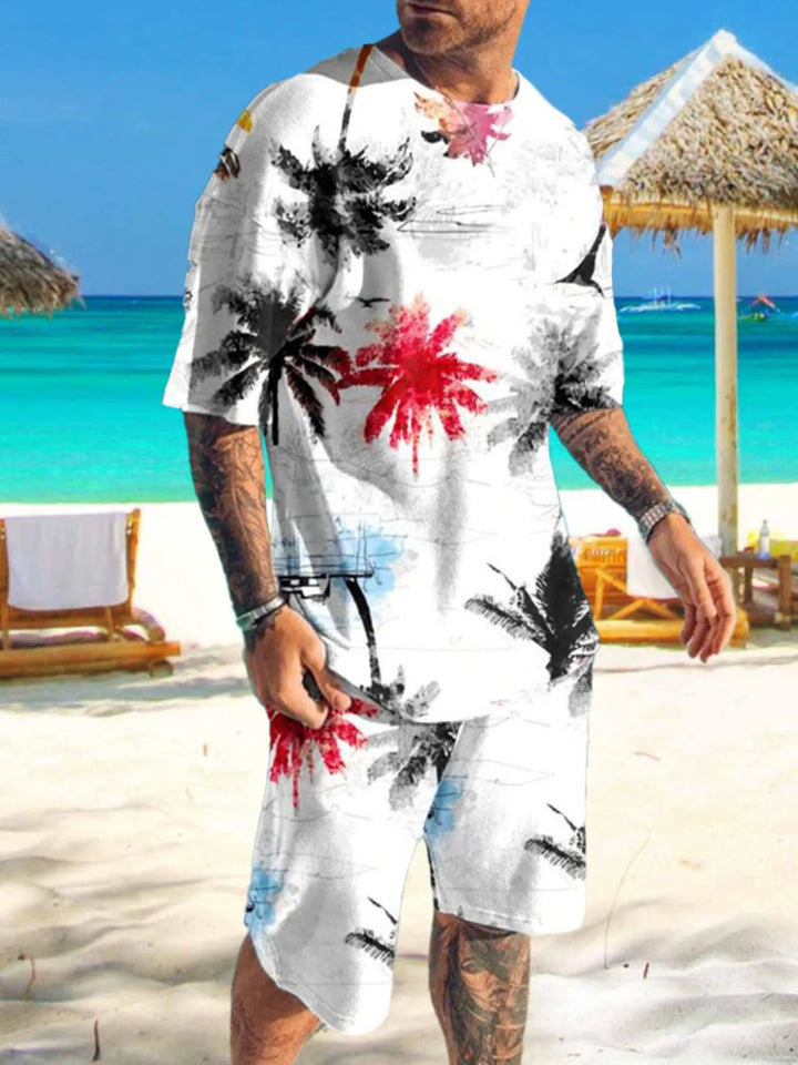 Men's Full Size Printed Short Sleeve Tee and Shorts Set Plus Size
