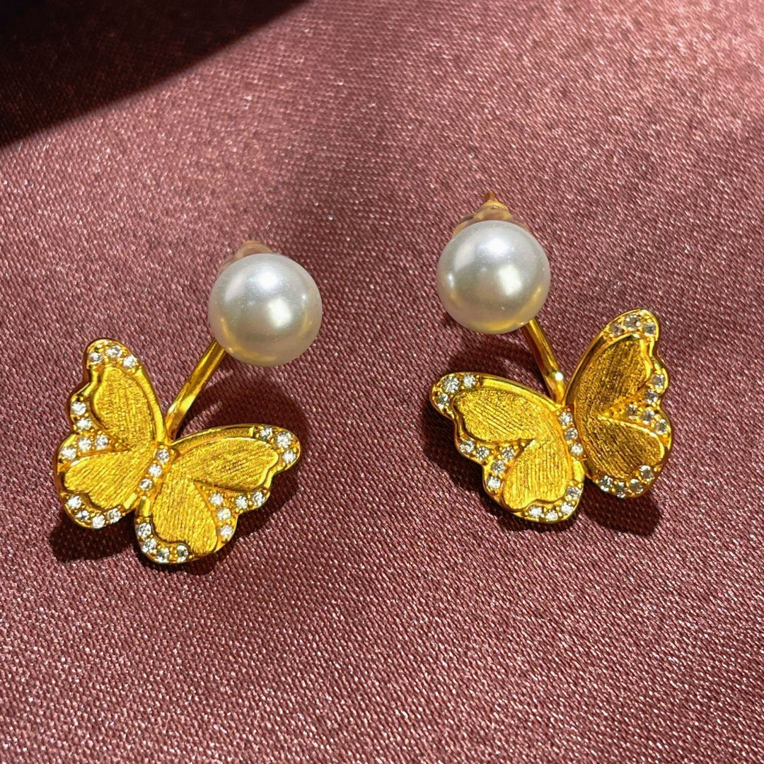 18K Gold-Plated Pearl Butterfly Earrings