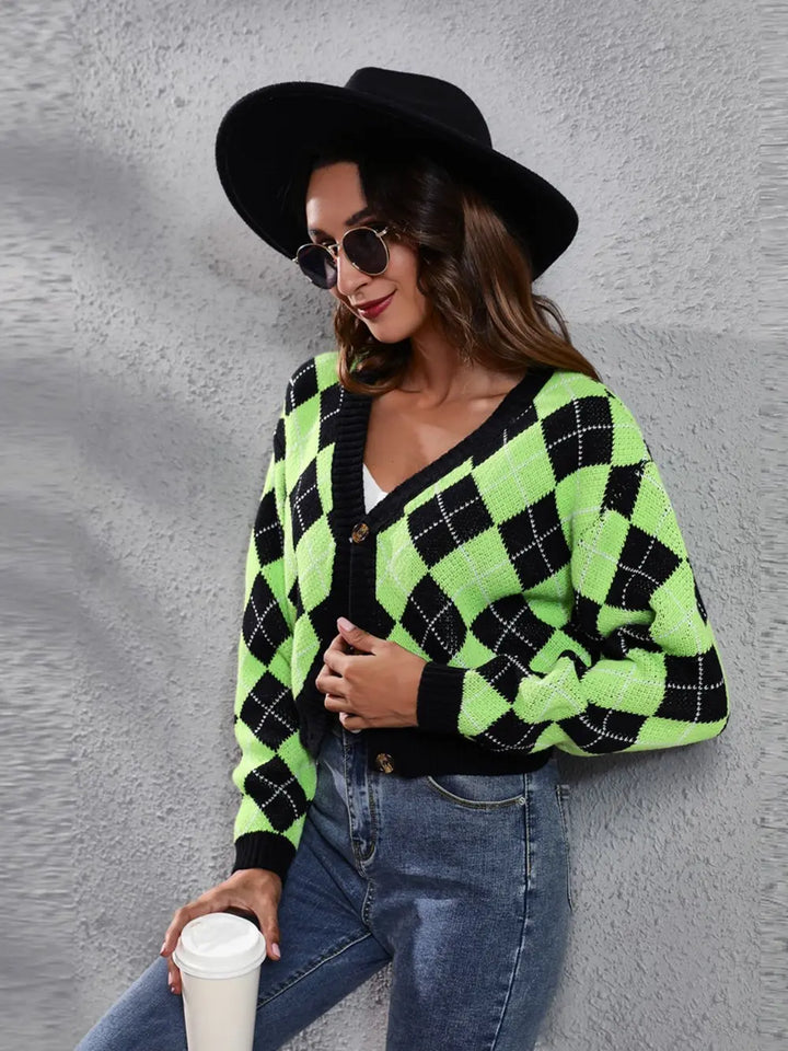 Geometric Button Up Long Sleeve Cardigan