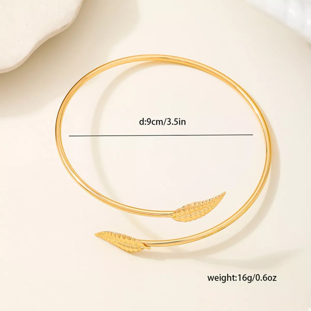 18K Gold-Plated Leaf Open Cuff Bracelet