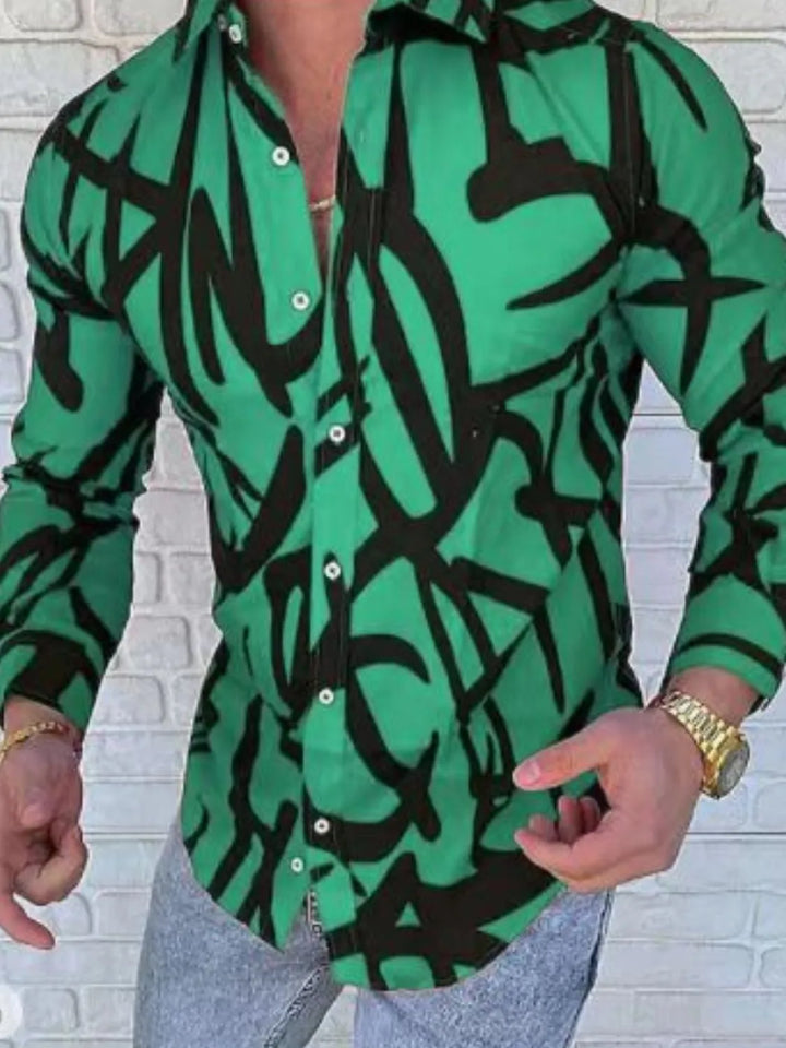 Men's Plus Size Printed Button Up Long Sleeve Shirt