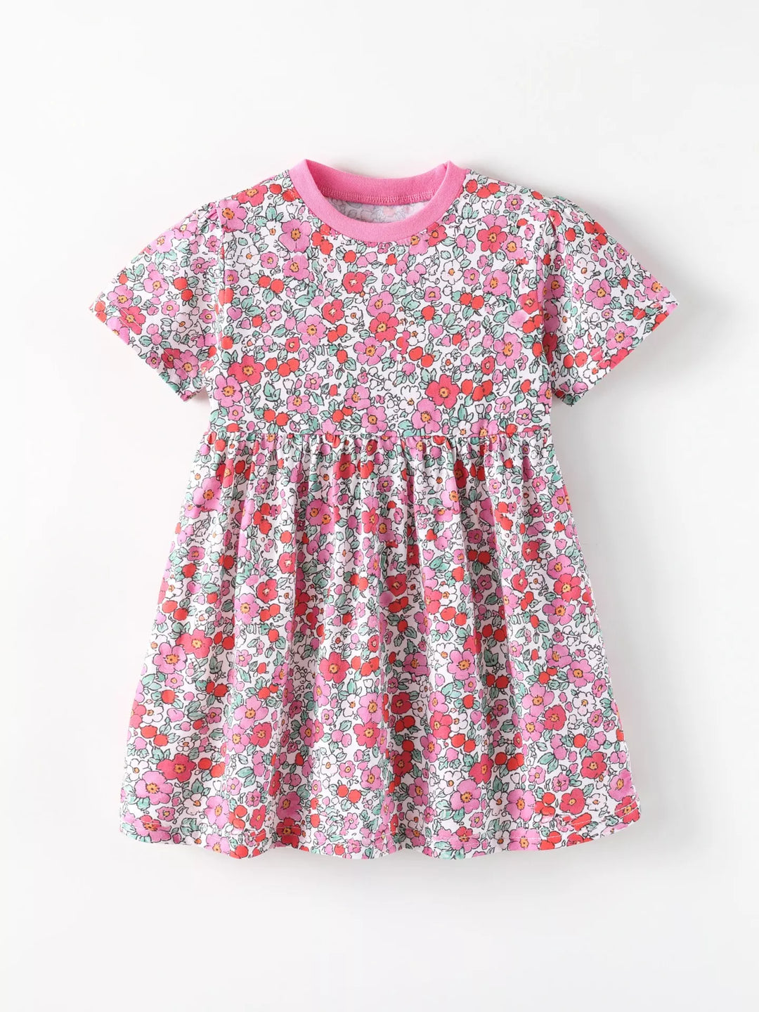 Children's Floral Print Short Sleeve A-Line Dress