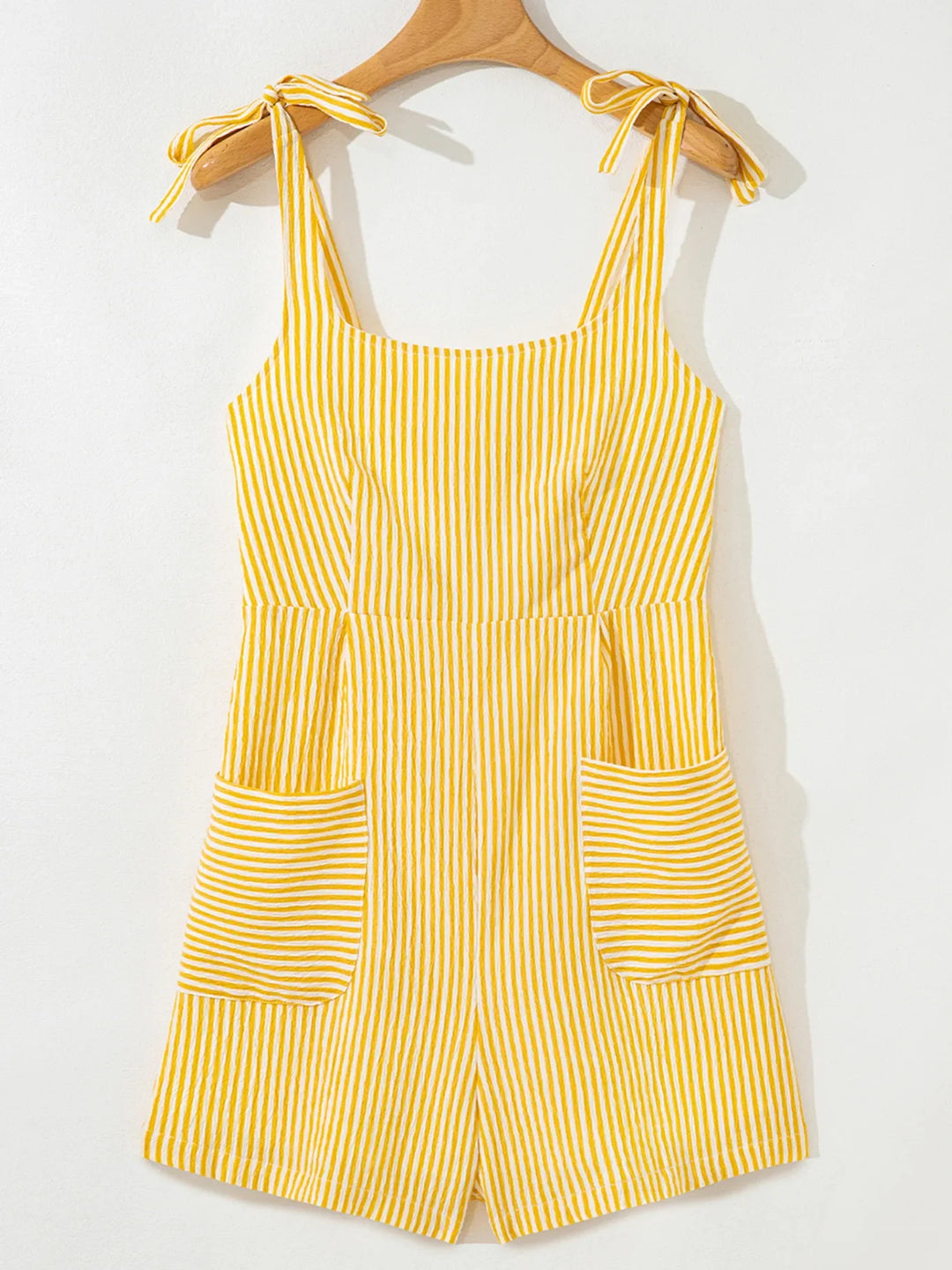 Stripe Shoulder Tie Smocked Back Casual Romper