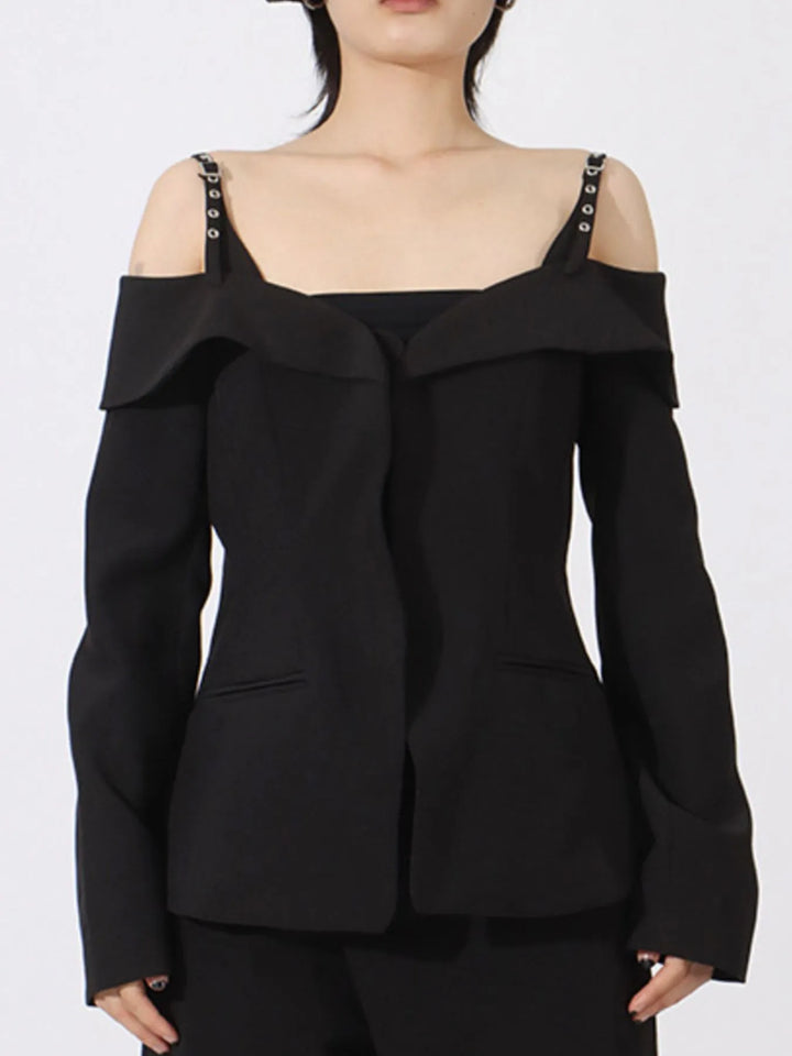 Ruffled Cold Shoulder Long Sleeve Outerwear