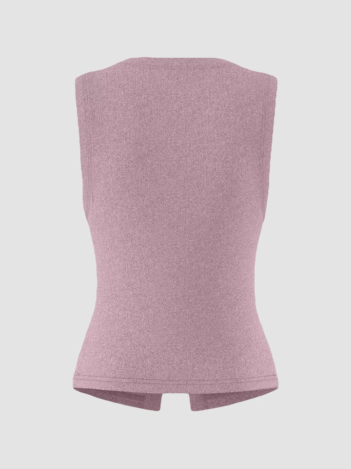 Ribbed Button-Front Sleeveless Tank
