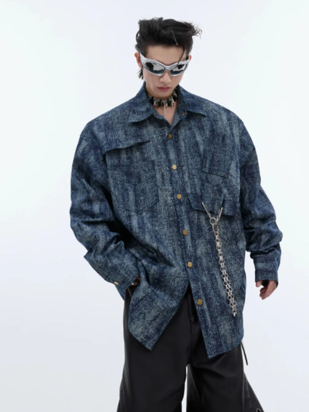 Men's Full Size Oversized Button Up Denim Shirt Plus Size
