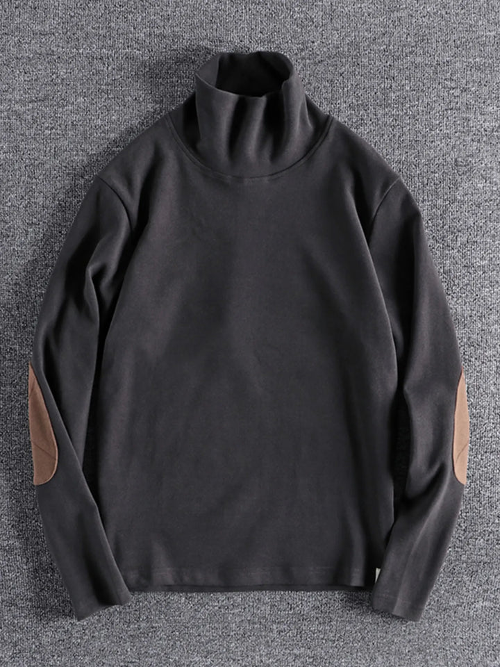 Men's Turtleneck Long Sleeve Top with Patches