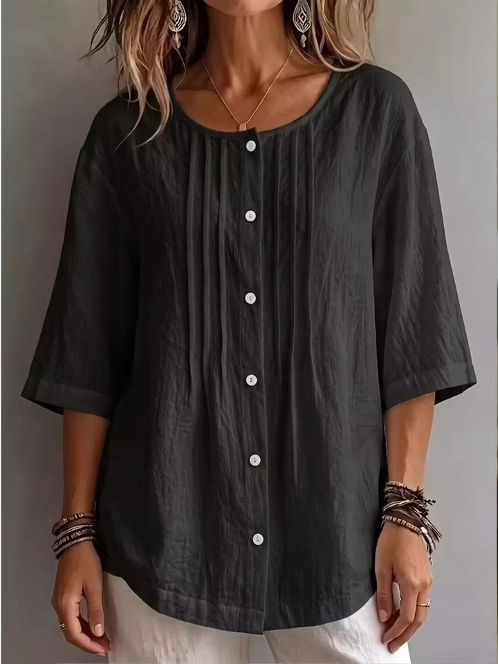 Full Size Texture Round Neck 3/4 Sleeve Blouse Plus Size